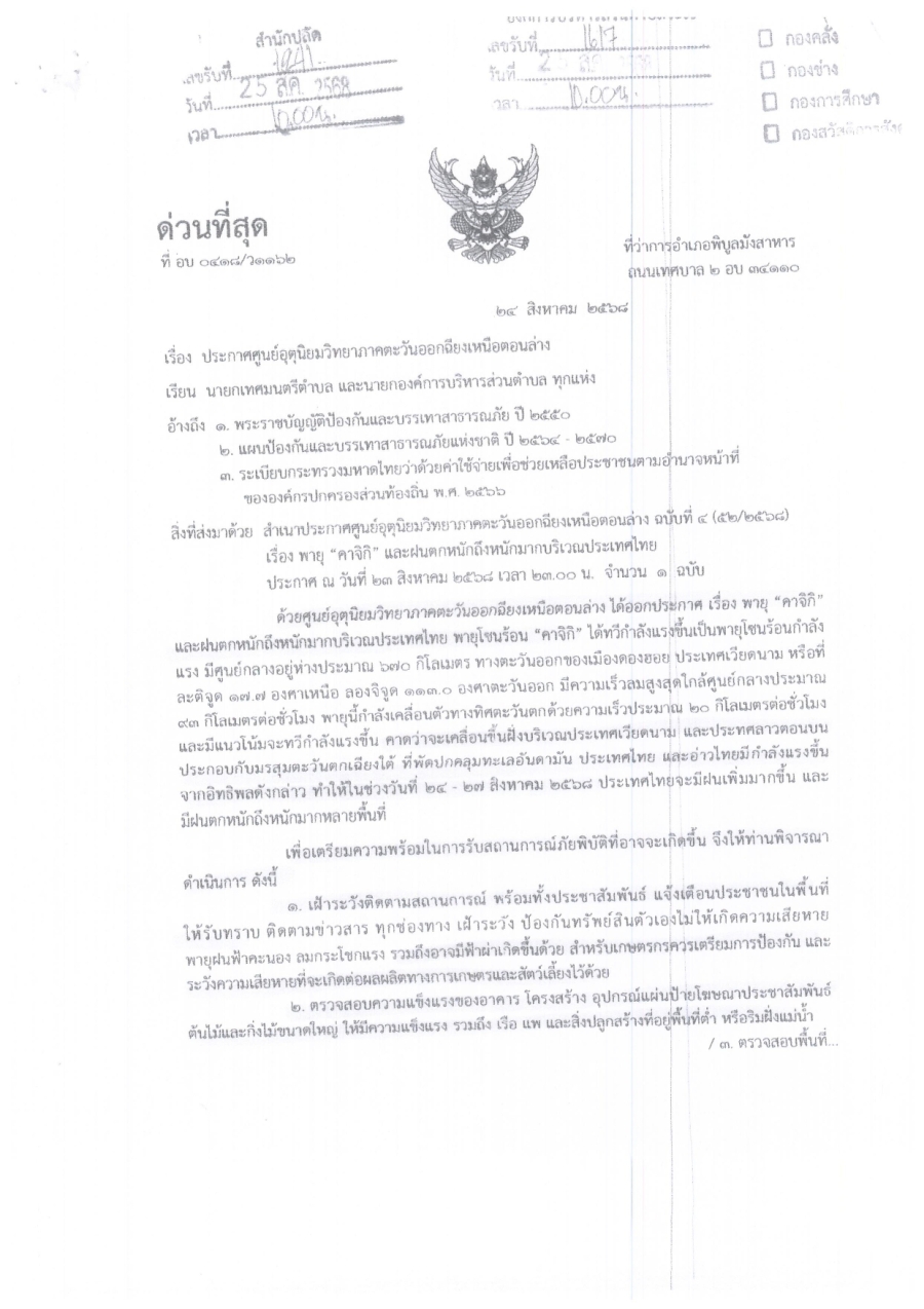 ประกาศศูนย์อุตอนิยมวัทยาภาคตะวันออกเฉียงเหนือตอนล่าง